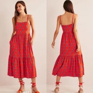 Boden Strappy Cami Midi paisley dress, Orange 6R